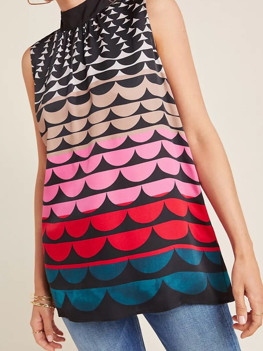 Corey Lynn Calter by Anthropologie Multicolor Scallop-Print Blouse - Size XS NWT